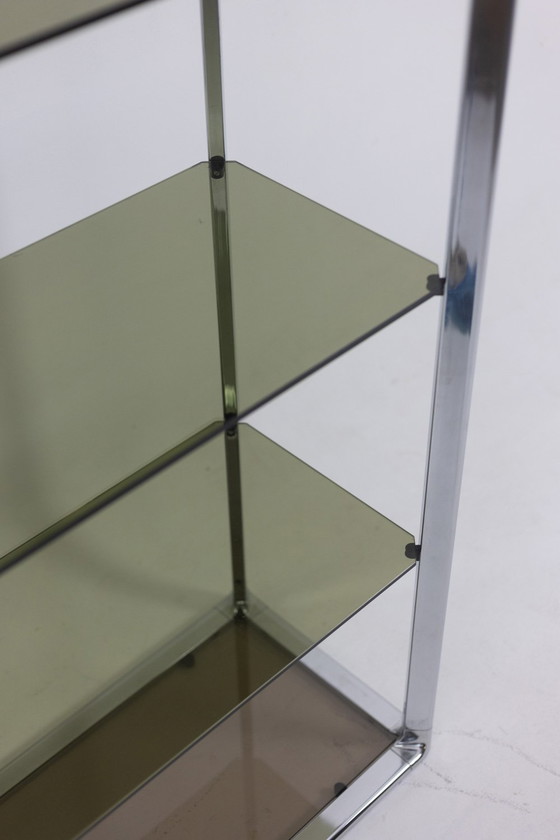 Image 1 of Pair of Shelves with 6 Shelves, Chromed Metal Frame, 1970s