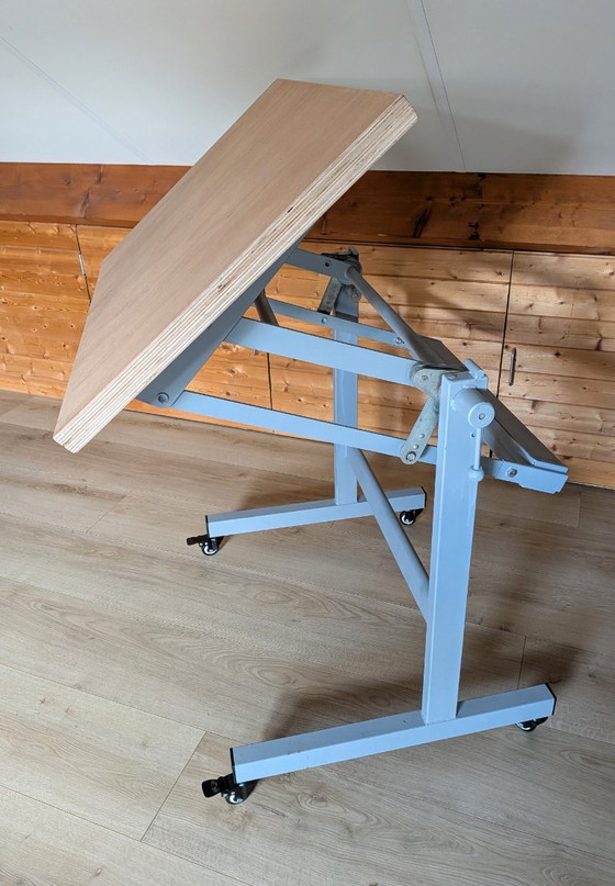 Drawing/Studio Table, Height Adjustable and Mobile with Brake, Side tables, Wood, Metal, Black (photo 6 of 20)