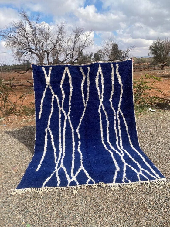 Marokkaans blauw gedecoreerd vloerkleed 200cmx300cm – Vloerkleden en tapijten, Wool, Bohemian (photo 8 of 10)