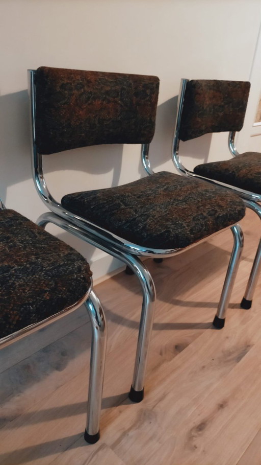 3 Vintage tubular frame dining room chairs chrome