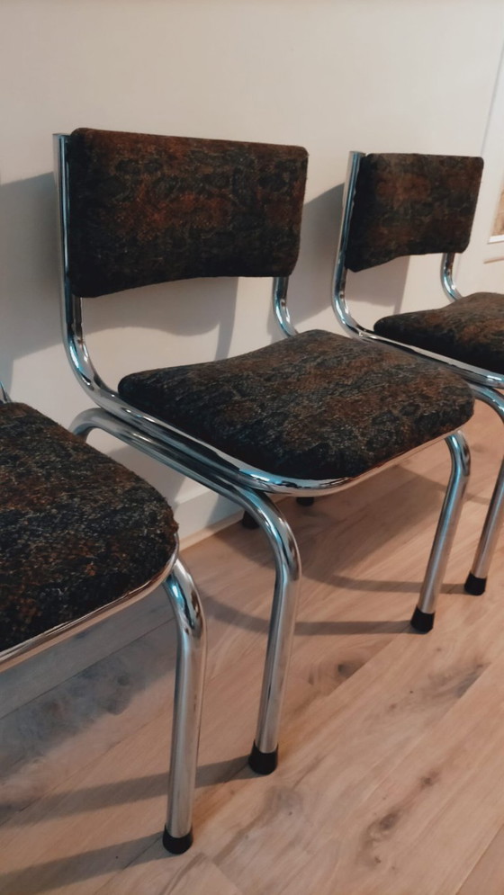 Image 1 of 3 Vintage buisframe eetkamer stoelen chroom 