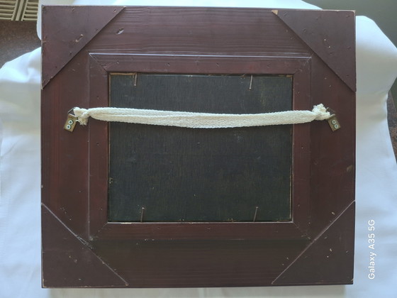 Image 1 of Antiek olieverfschilderij "Drie kittens in een mandje", olieverf op hout, gesigneerd Frey, sierlijke lijst.