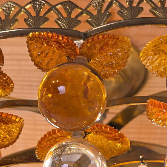 Plafonnier italien Murano, 1950, Lustre vintage, Verre, Laiton, Multicolore, Mid Century Modern (photo 16 sur 21)