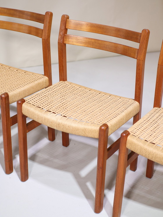 Image 1 of 4x Chaises de salle à manger Papercord Teck Danois Vintage