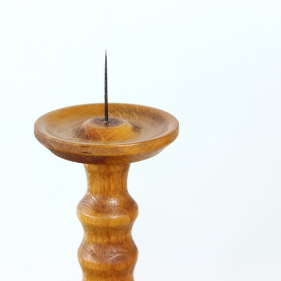 Image 1 of Mid Century Houten Kaarsenhouder, Tsjecho-Slowakije, 1950