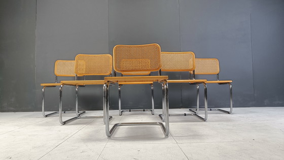 Image 1 of Ensemble de 6 chaises Cesca de style Marcel Breuer, fabriquées en Italie, années 1970