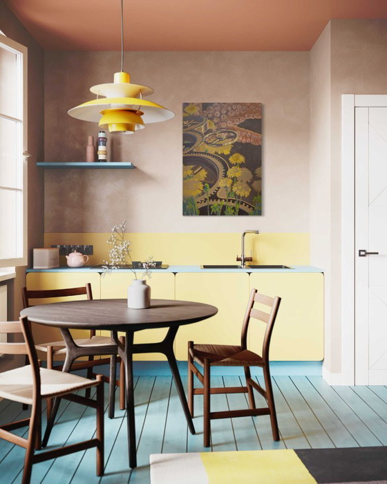 Image 1 of Zahnräder und Oktopus, Öl auf Leinwand, 100 x 70 cm, Sandra Kolondam