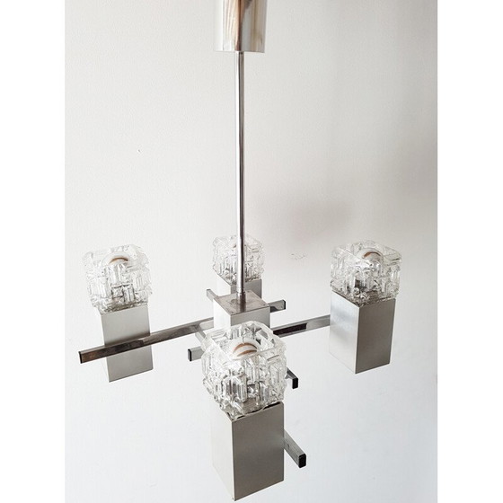 Image 1 of Ceiling lamp chandelier made of glass and steel - 1970s