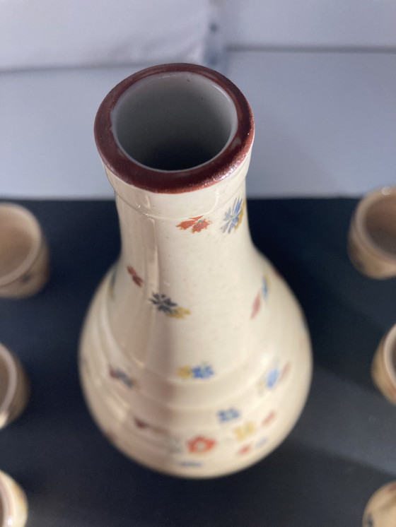 Image 1 of Likörset aus den 1960er Jahren: Flasche und 6 Porzellangläser