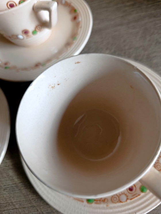 Image 1 of 6 Art Deco cups and saucers, 1930s, Betty model from Longwy - France