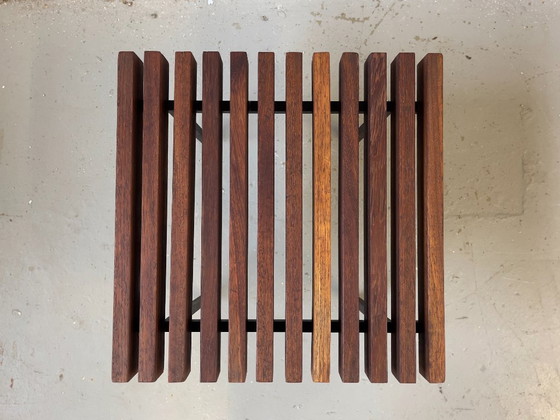 Tavolino per piante in teak Mid-Century, Sgabello, Metallo vintage originale – Libri d'arte, Legno, Ferro (photo 12 of 12)