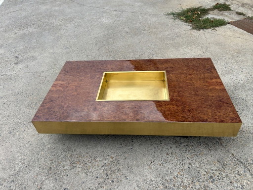 Willy Rizzo salontafel van wortelnotenhout en messing, 1970 – Brass