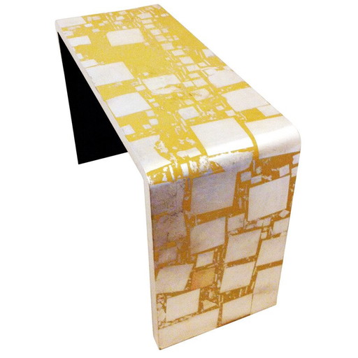 Table d'appoint vintage en laque ivoire et feuille d'argent, 1970