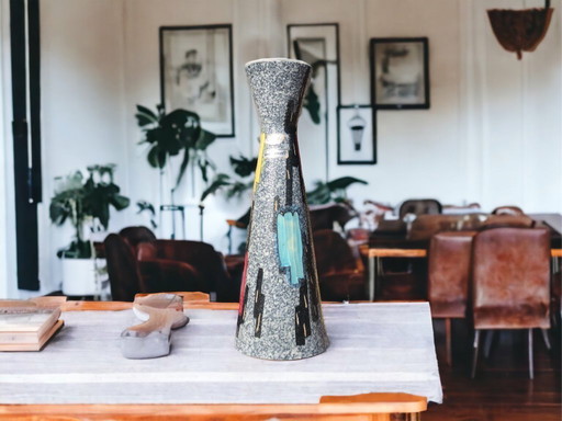 Scheurich table ceramic vase h. 10.82" colorful handpainted with orignal label sticker w. germany foreign 1960s wgp