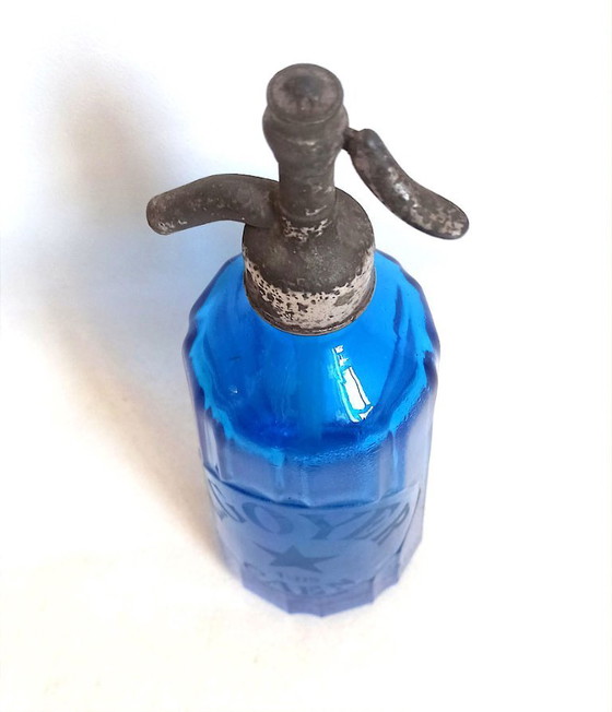 Cobalt Blue Seltzer Water Siphon Bottle Height 34 cm – Decorative Objects, Glass, Metal (photo 6 of 12)