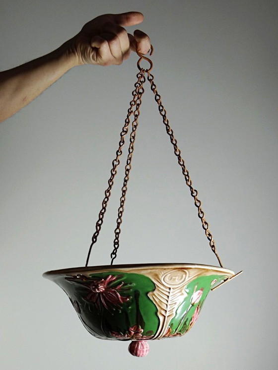 Image 1 of Antica fioriera sospesa in mabotina Art Nouveau del XIX-XX secolo