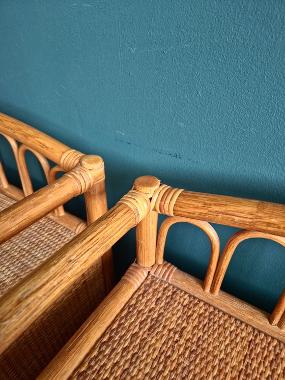 Set vintage di Cassettiere in rattan | 2 mobili | 4 cassetti, Bambù, Giallo (foto 5 di 7)