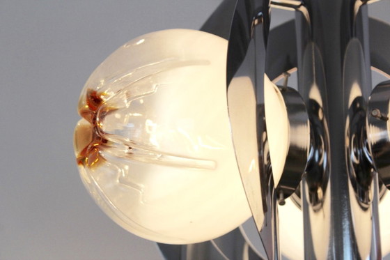 Geometric Chrome and Frosted Glass Chandelier by A.V. Mazzega, Murano Glass (photo 4 of 7)