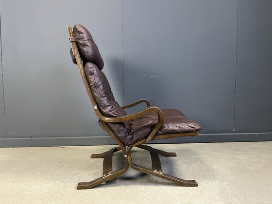 Image 1 of Fauteuil vintage scandinave en cuir et bois courbé, années 1970