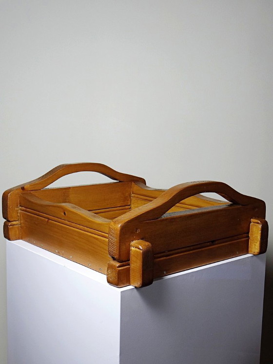Image 1 of Solid wood tray with handles, handcrafted, rustic style, 1960s-70s