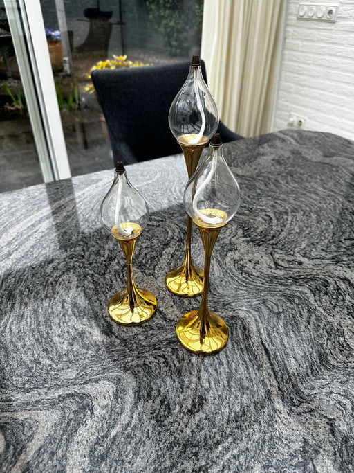 3 lampes à pétrole en laiton Freddie Anderson 1970