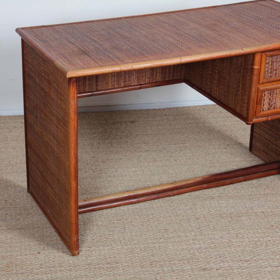 Image 1 of Vintage wicker, bamboo and brass desk by Dal Vera, 1970