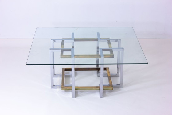 Image 1 of Tavolino da caffè geometrico in ottone e cromo