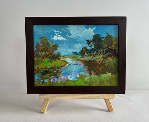 Original Oil Painting Summer River Landscape The Winding River