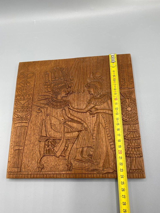 Carved wooden panel, Egyptian scene, pharaoh and queen, hieroglyphs – Decorative Objects (photo 5 of 5)