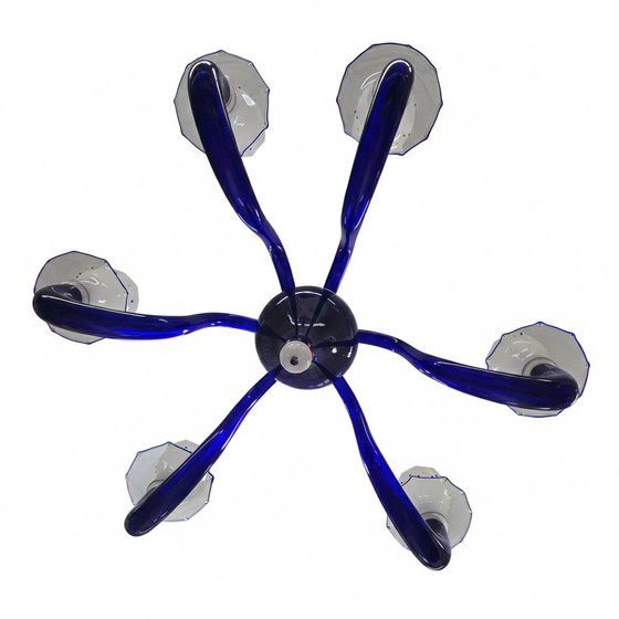 Image 1 of Lampadario de Majo Murano - Vetro Blu Cobalto e Lattimo - Firmato a Punta