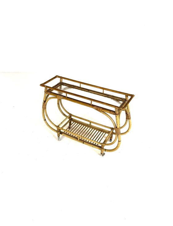 Image 1 of Vintage rattan plant table '60