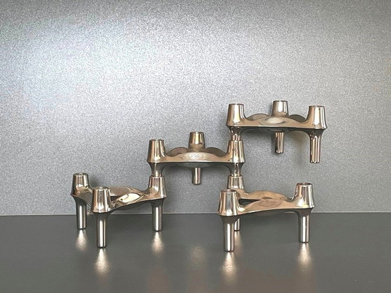 Image 1 of Set van 4 modulaire Nagel kandelaars Vintage 70s 