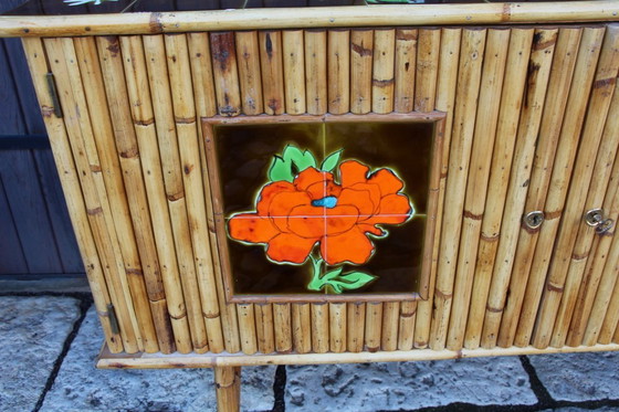 Image 1 of Vintage sideboard in bamboo and rattan in the style of Audoux Minet