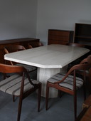 Vintage Travertine Dining Table With Faceted Edge
