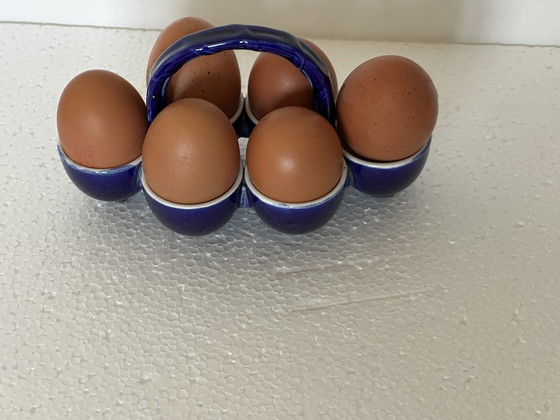 Image 1 of Juego de hueveras de loza azul cobalto y blanca, circa 1900, taller de Georges Dreyfus