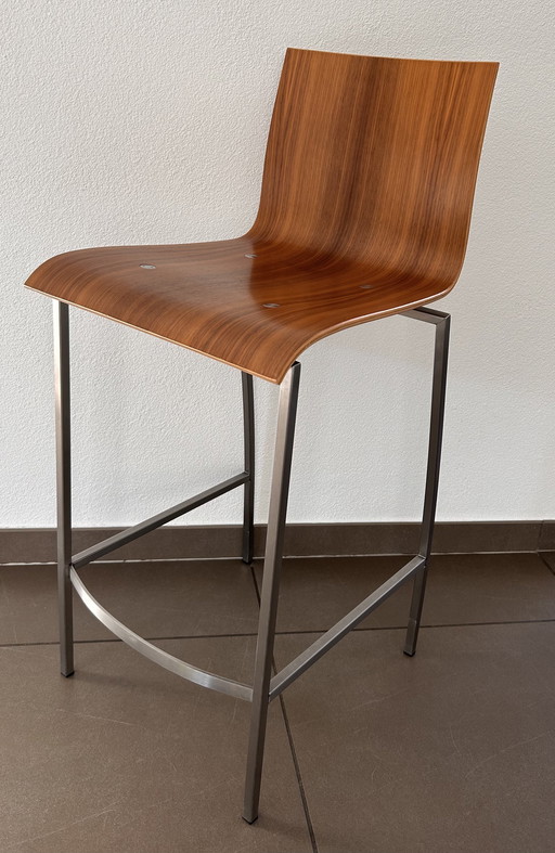 Design Barstool 3 Pieces Ludwig Grimm OLO Stainless Steel Walnut