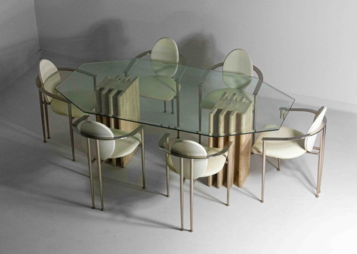 Postmodern travertine dining table – 1970s style