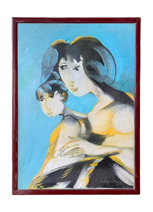 Peinture à l'huile sur toile 'Maternité' de Remo Brindisi, années 1970