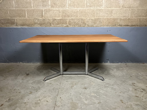 Vintage Industrial Oak Chrome Dining Table Desk