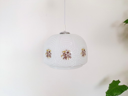 Vintage Opaline Pendant Light, Mid-Century Chandelier Sijaj Hrastnik With Opaline Glass Shade