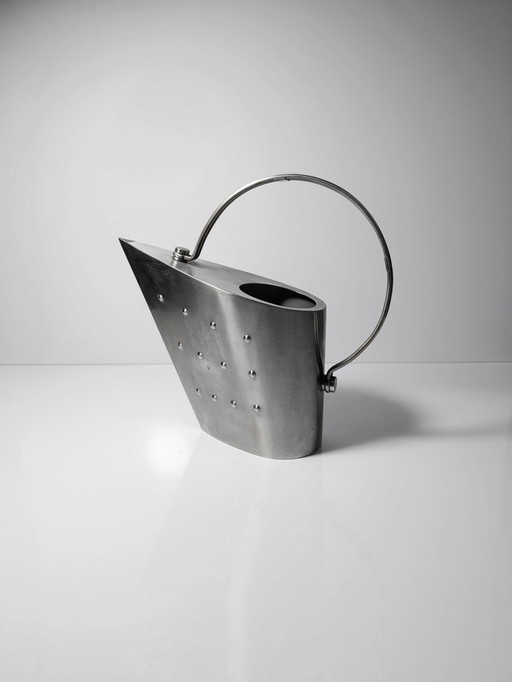 Vintage postmodern metal watering can 80s 90s Ettore Sottsass Italy stainless steel jug