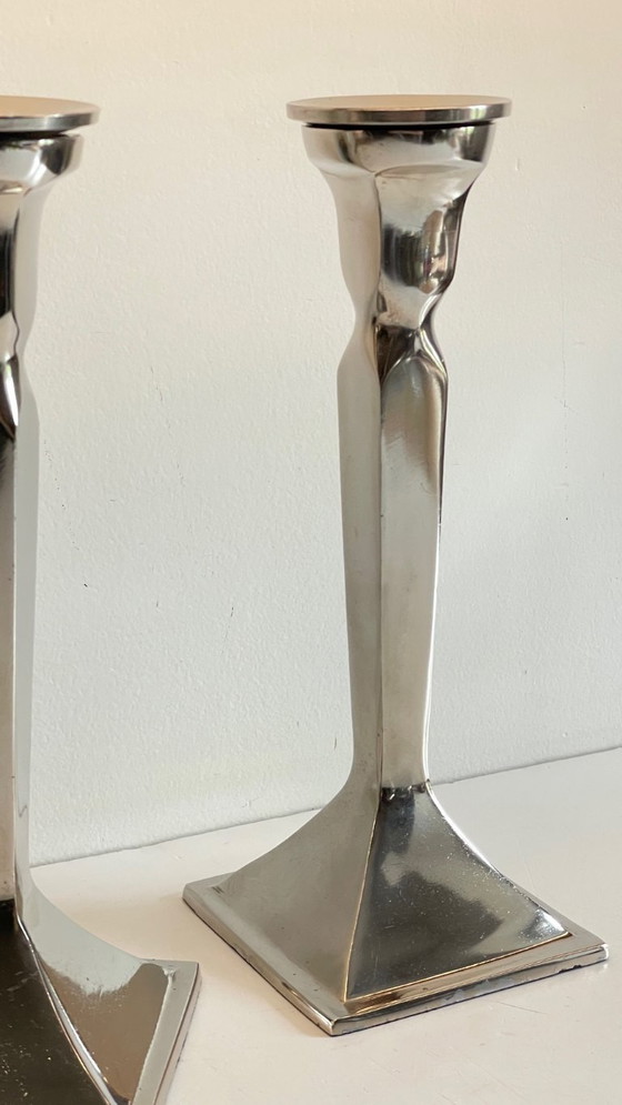 Image 1 of Coppia di candelieri vintage in fusione di alluminio cromato