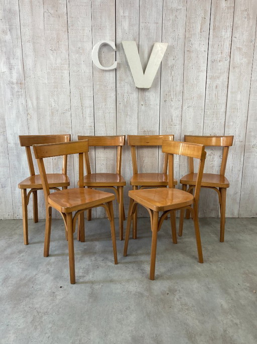 Set van 6 Baumann bistrostoelen – eetkamerstoelen, Wood