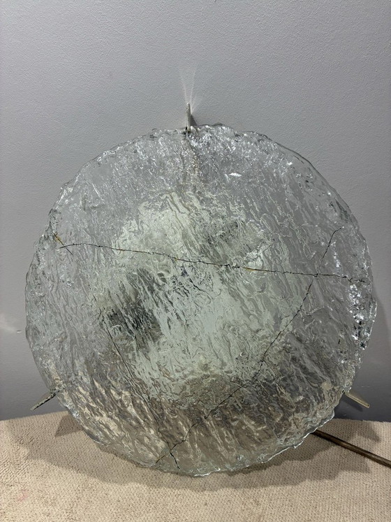 Plafonnier Kaiser Leuchten en verre givré avec supports chromés, 40 cm, années 1970, Chrome, Transparent (photo 2 sur 7)