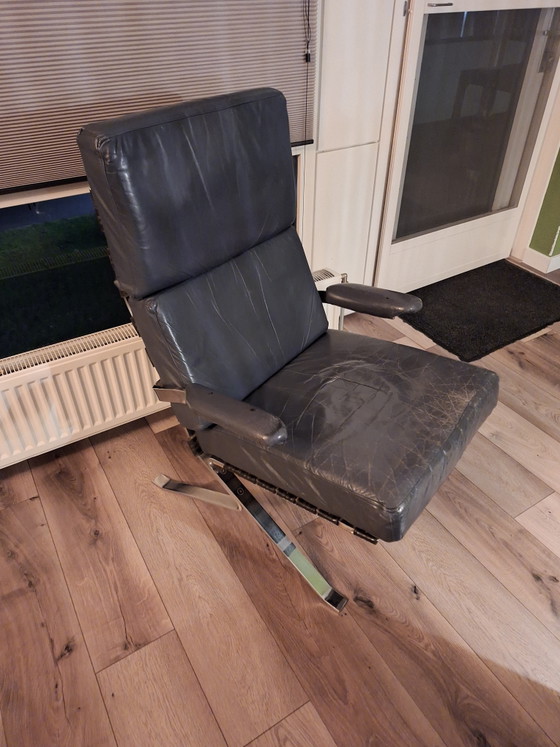 Vintage Chrome Relax Armchair – Adjustable recliner chair, Leather, Metal (photo 2 of 6)