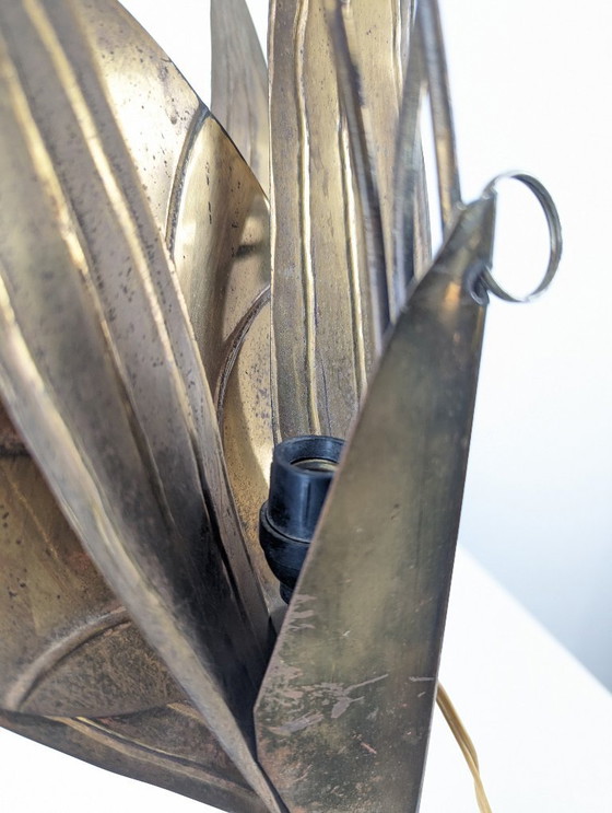 Image 1 of Applique da parete in ottone con motivo floreale a foglia, stile Hollywood Regency, anni '60