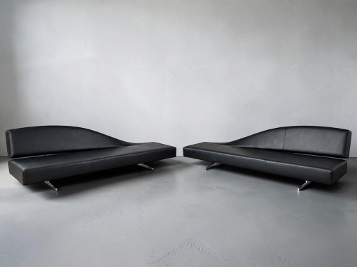 Set Van 2 Cassina Aspen Bank Jean-Marie Massaud Zwart Leer – 3 5 zitsbanken, Leather