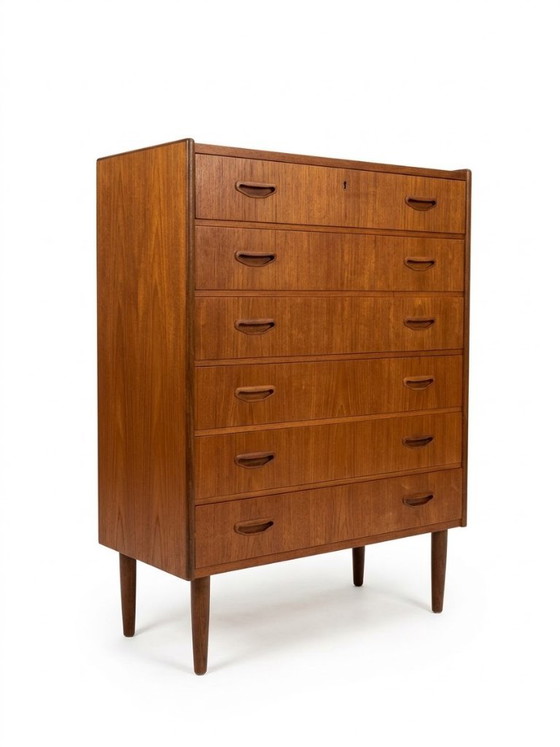 Danish Mid Century Teak Tallboy Chest Of Drawers – Paper, Wood (photo 4 of 5)