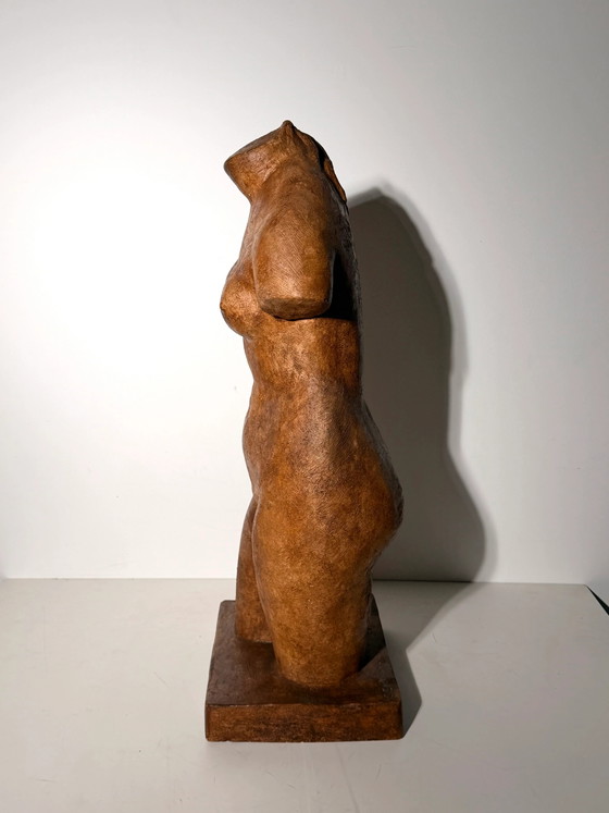 C. Eeckhout – Sculpture de Torse Féminin sur Socle Rectangulaire – Bois (photo 5 of 6)