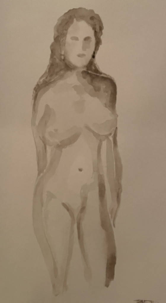 Image 1 of Ritratto femminile dipinto ad acquerello color seppia "Negli occhi"